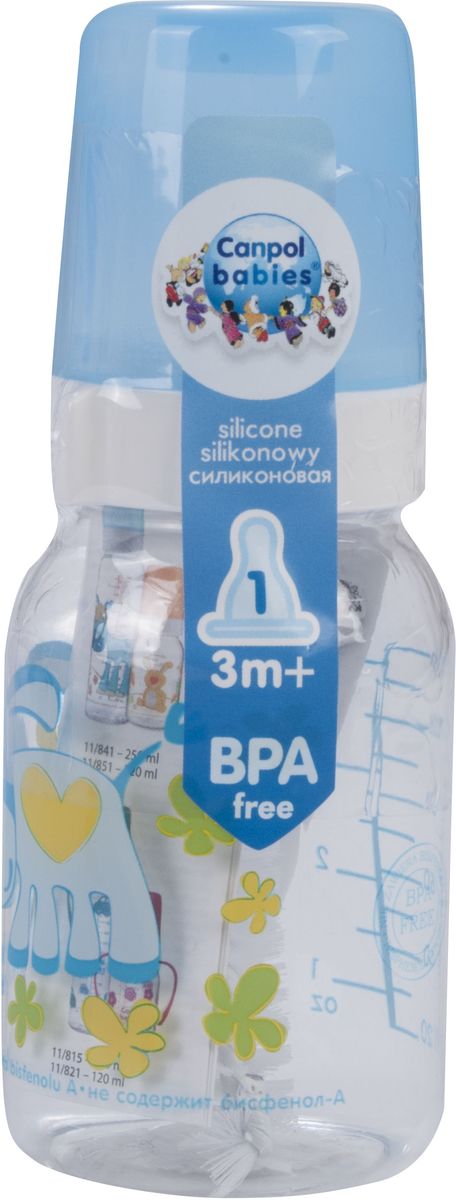Бутылочка тритановая BPA 0% с силиконовой соской 120 мл, рисунок ослик Cheerful animals, 3+  